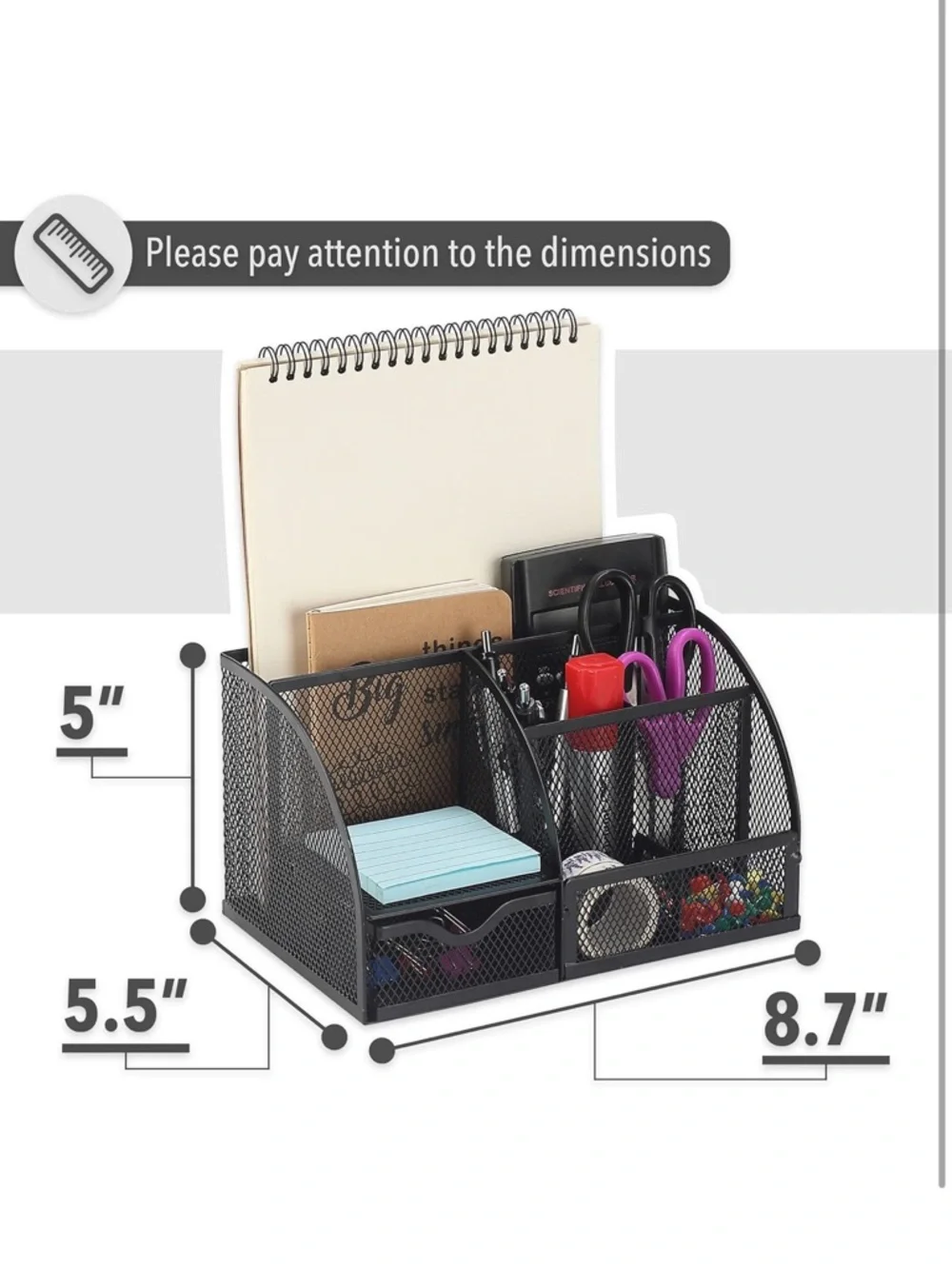 Black Mesh Desk Organizer Caddy - Home Office Pen & Supply Holder